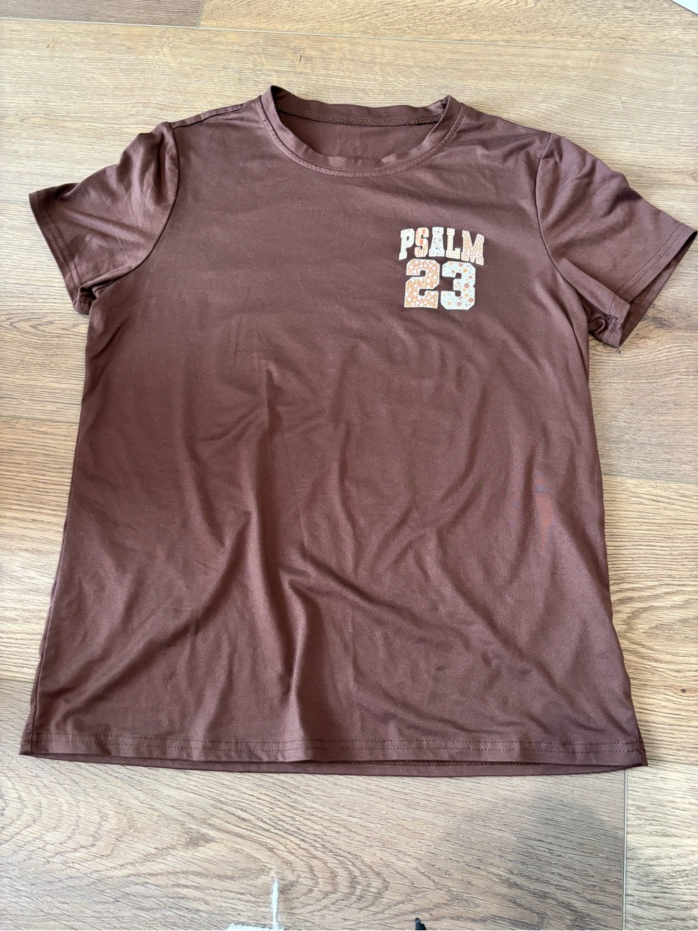 SHEIN Brown Psalm 23 Short Sleeve Tee